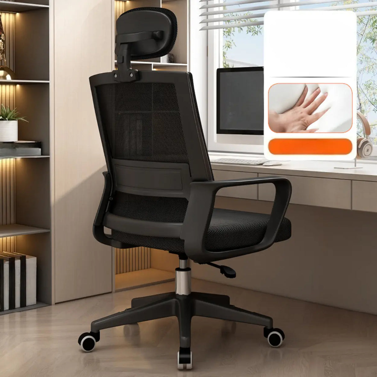 Lumbar Support Orange Swivel Mesh Adjustable Office Chair Image - 7