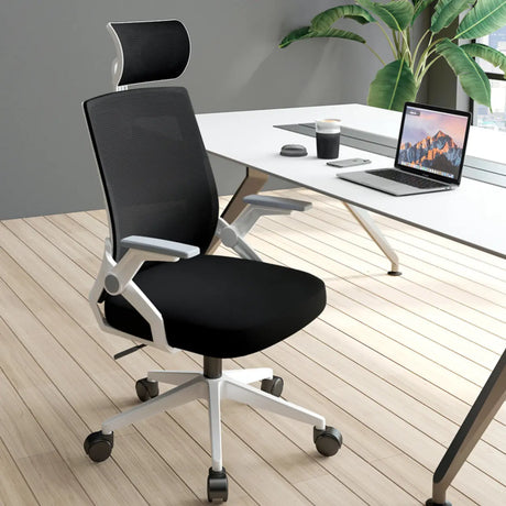 Lumbar Support Swivel Mesh Nylon Office Chair with Headrest Image - 2