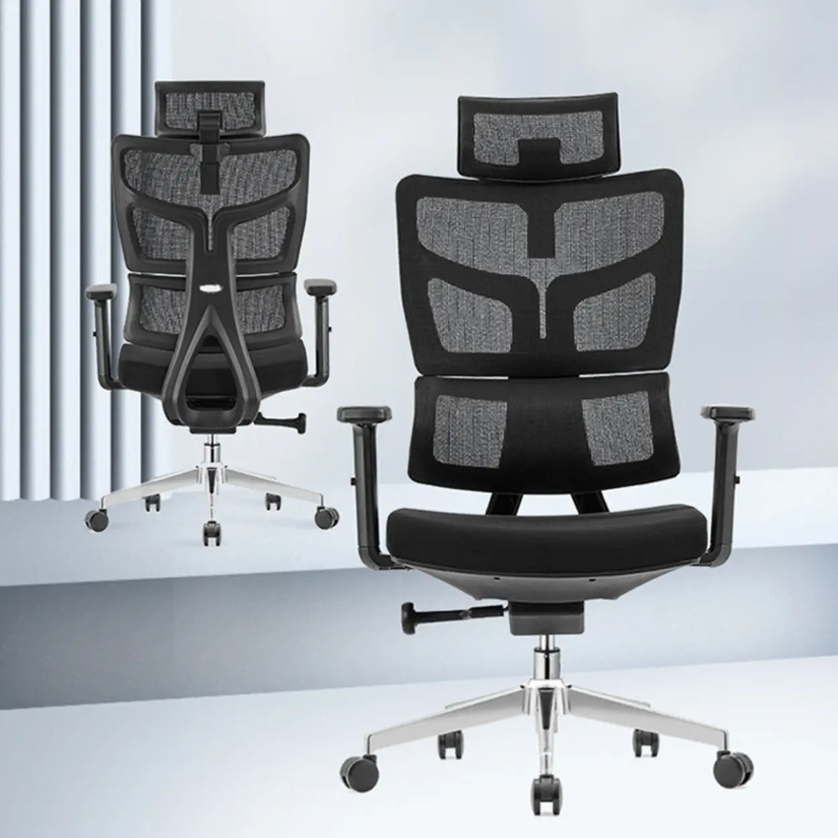Lumbar Support Swivel Tilt Metal Frame Mesh Office Chair Image - 4