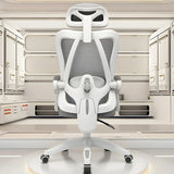 Lumbar Support Swivel White Mesh Office Chair with Headrest Image - 1