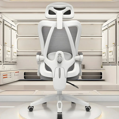 Lumbar Support Swivel White Mesh Office Chair with Headrest Image - 1