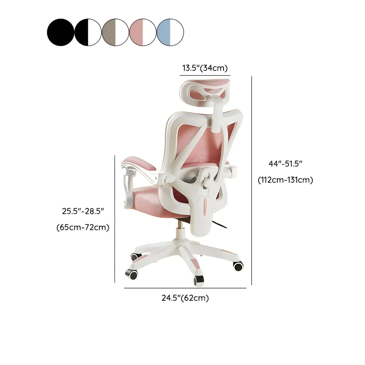 Lumbar Support Swivel White Mesh Office Chair with Headrest 