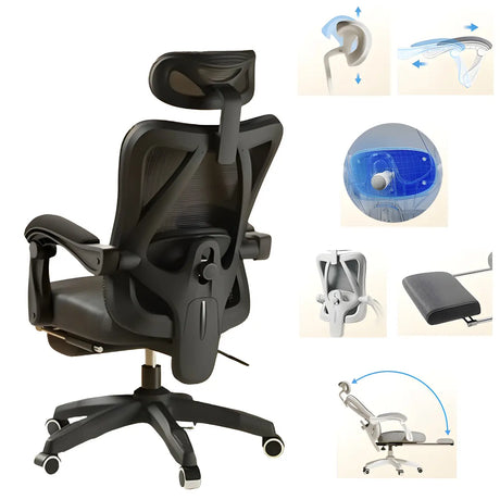 Lumbar Support Swivel White Mesh Office Chair with Headrest Image - 2