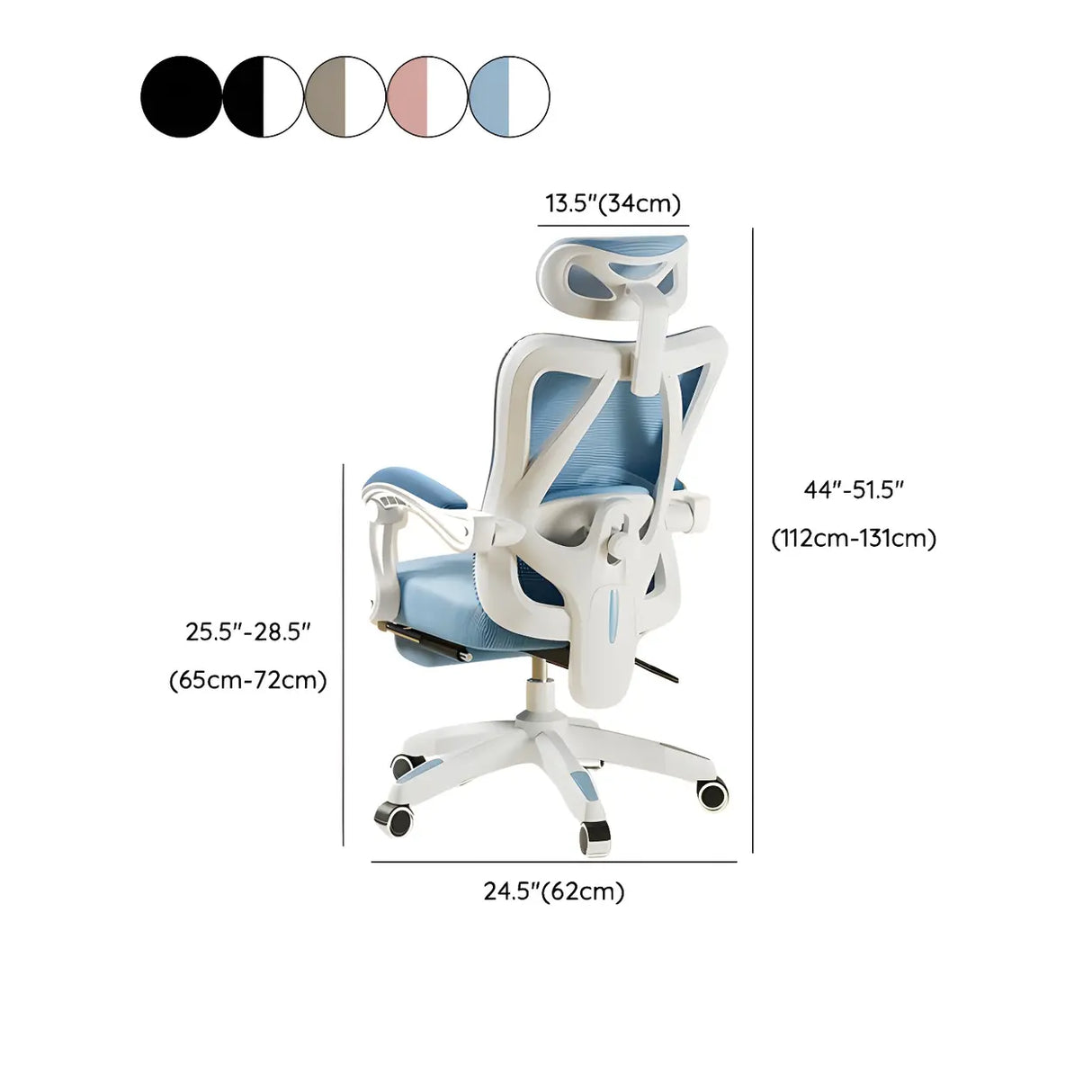 Lumbar Support Swivel White Mesh Office Chair with Headrest Image - 20