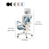 Lumbar Support Swivel White Mesh Office Chair with Headrest Image - 20