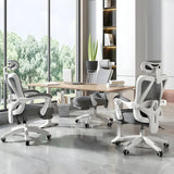 Lumbar Support Swivel White Mesh Office Chair with Headrest Image - 4