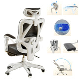 Lumbar Support Swivel White Mesh Office Chair with Headrest Image - 6