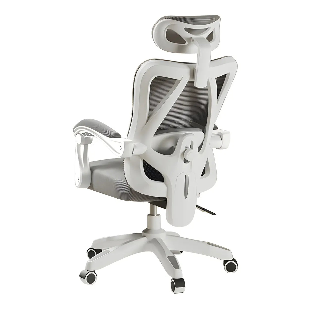 Lumbar Support Swivel White Mesh Office Chair with Headrest Image - 9