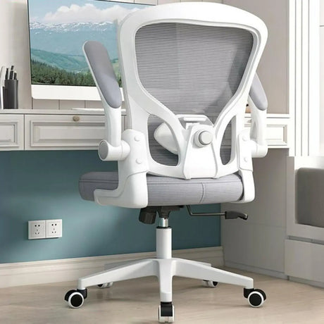 Lumbar Support White Adjustable Tilt Seating Office Chair Image - 1