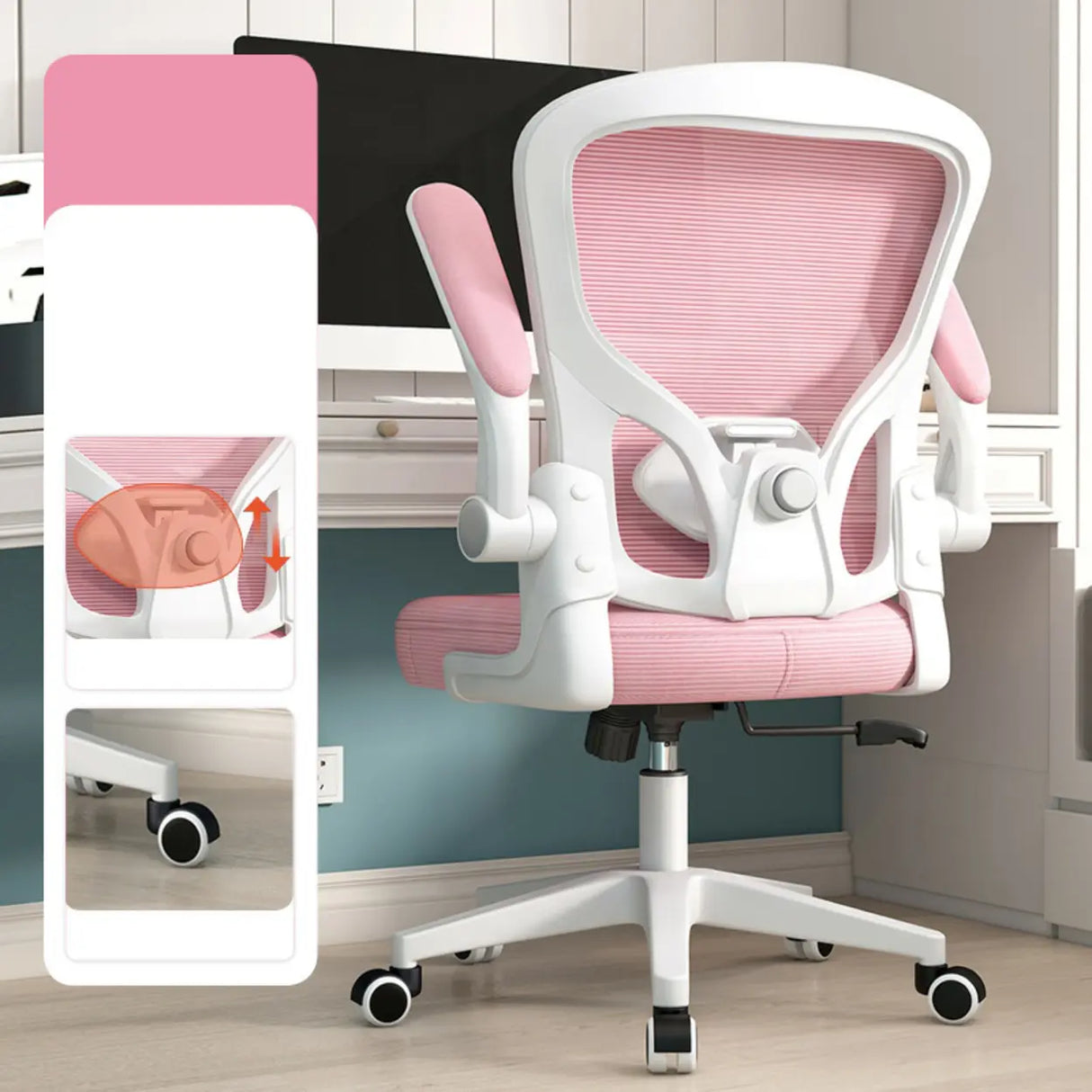 Lumbar Support White Adjustable Tilt Seating Office Chair Image - 10
