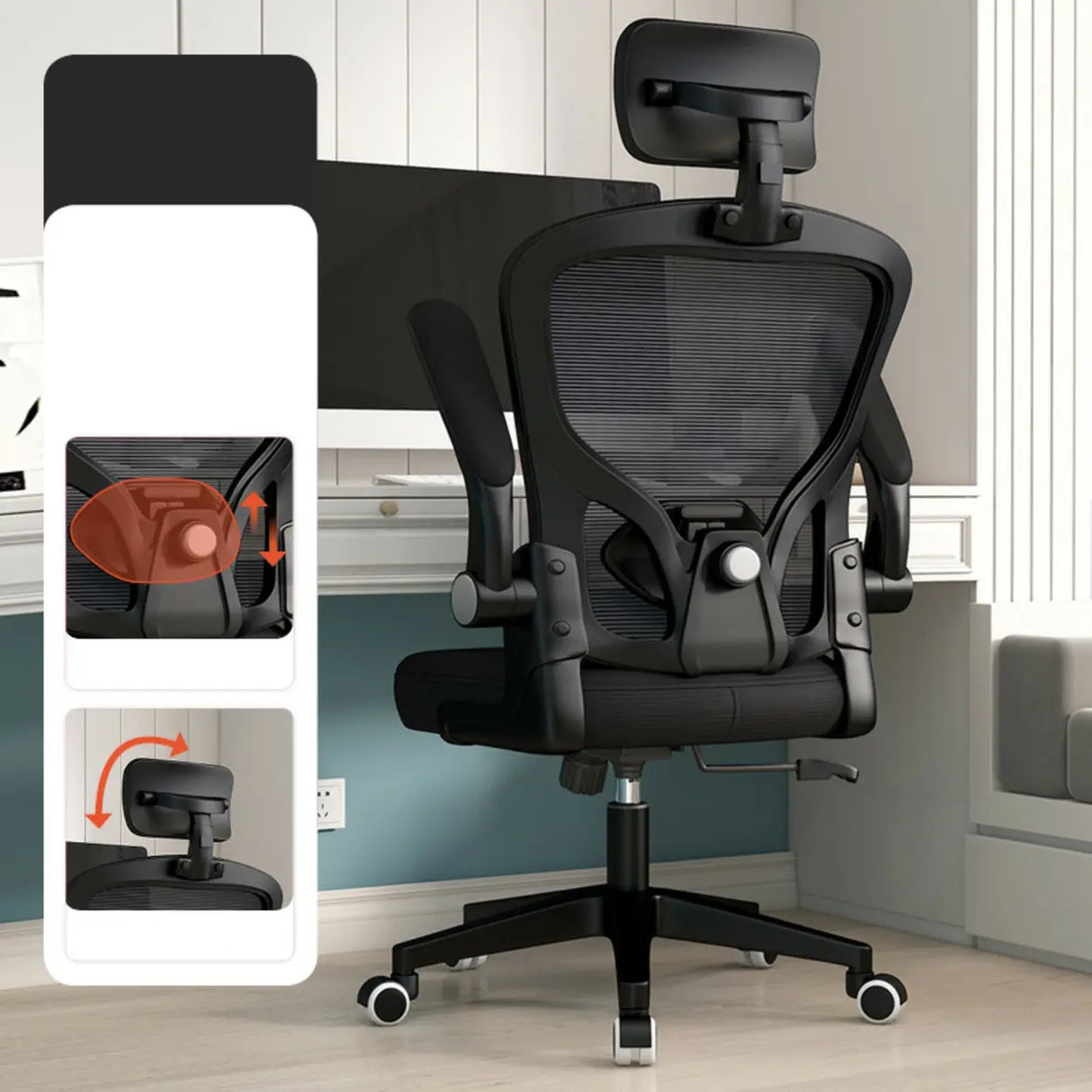 Lumbar Support White Adjustable Tilt Seating Office Chair Image - 11
