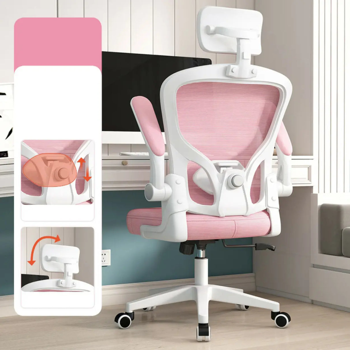 Lumbar Support White Adjustable Tilt Seating Office Chair Image - 18