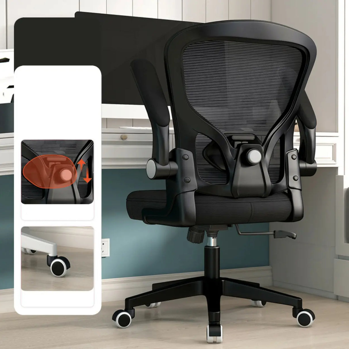 Lumbar Support White Adjustable Tilt Seating Office Chair Image - 2
