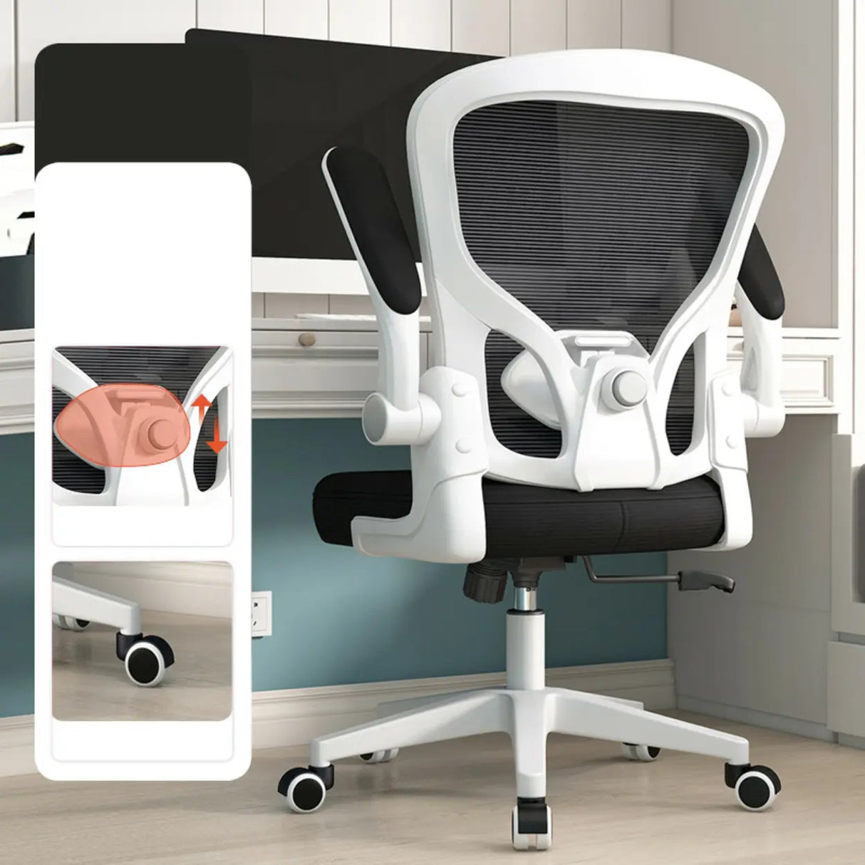 Lumbar Support White Adjustable Tilt Seating Office Chair Image - 3