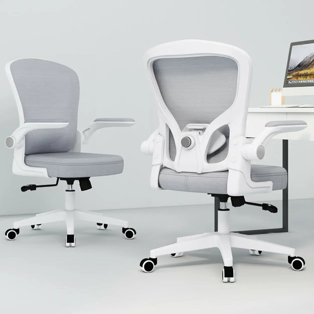 Lumbar Support White Adjustable Tilt Seating Office Chair Image - 4