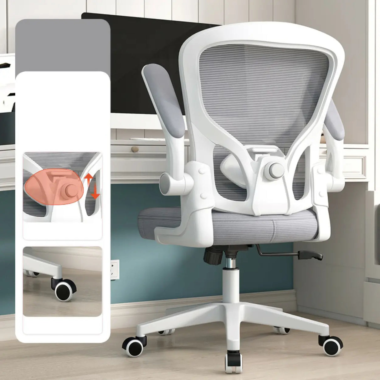 Lumbar Support White Adjustable Tilt Seating Office Chair Image - 5
