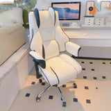 Lumbar Support White Leather Gaming Aluminum Office Chair Image - 1