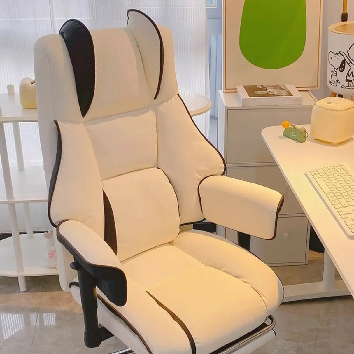 Lumbar Support White Leather Gaming Aluminum Office Chair Image - 4