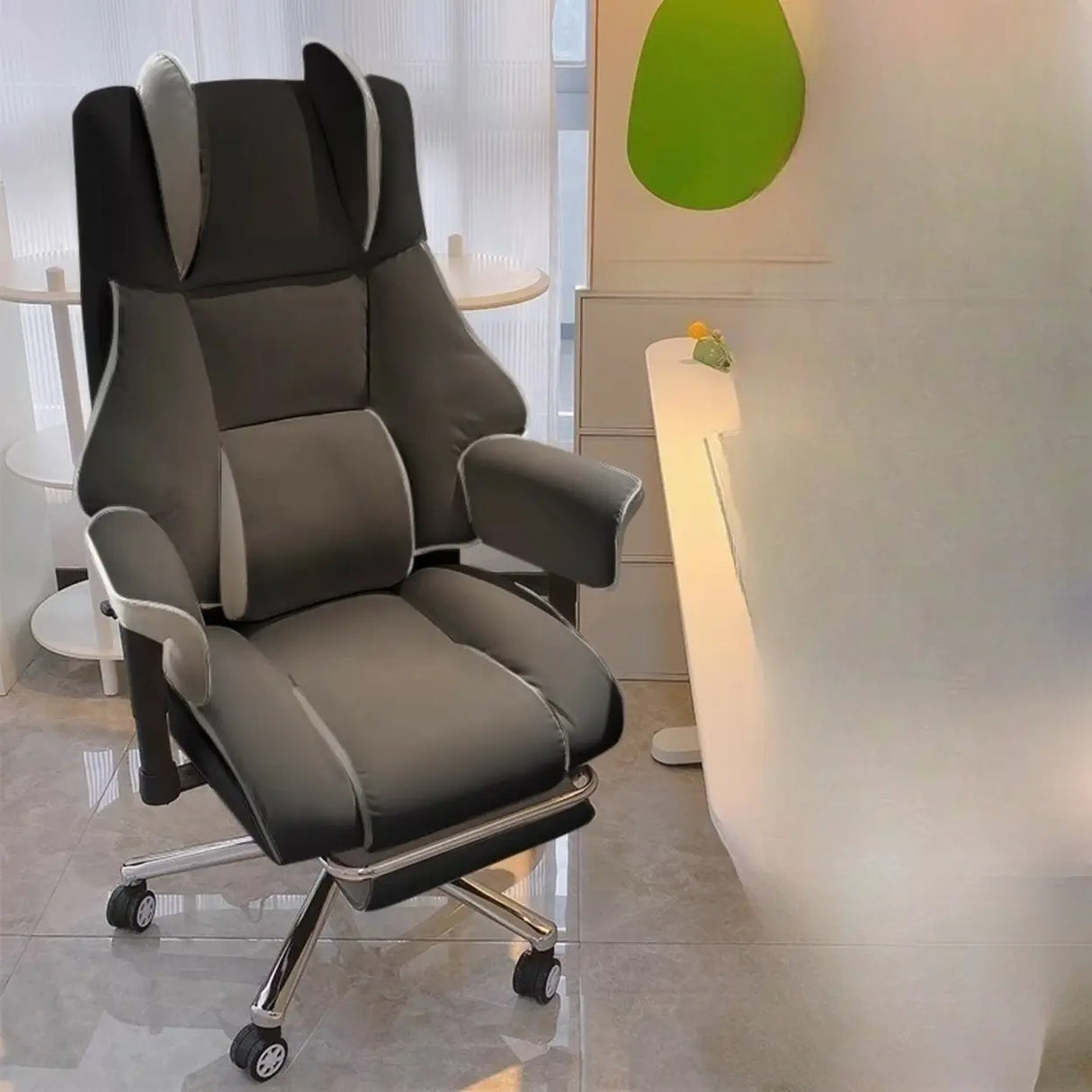 Lumbar Support White Leather Gaming Aluminum Office Chair Image - 7