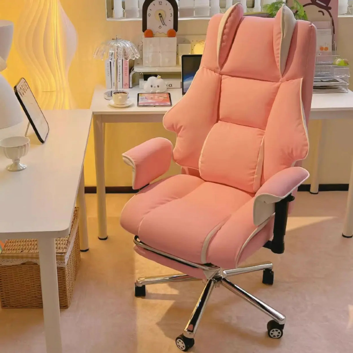 Lumbar Support White Leather Gaming Aluminum Office Chair Image - 8