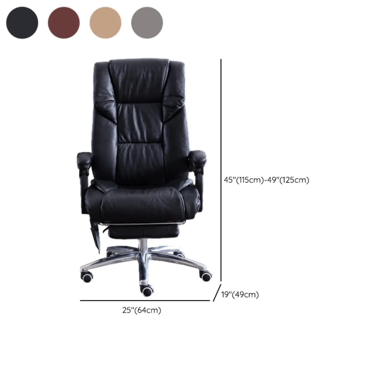 Luxurious Adjustable Swivel Cowhide Black Office Chair 