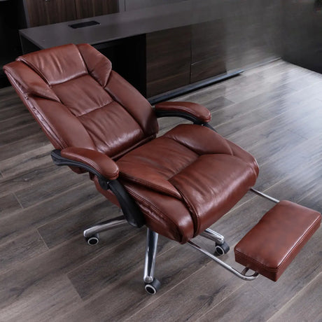 Luxurious Adjustable Swivel Cowhide Black Office Chair Image - 2
