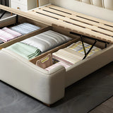 Luxurious Beige King Wingback Upholstered Leather Bed Image - 9