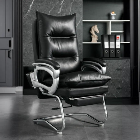 Luxurious Ergonomic Black Office Leather Chair with Armrest Image - 1