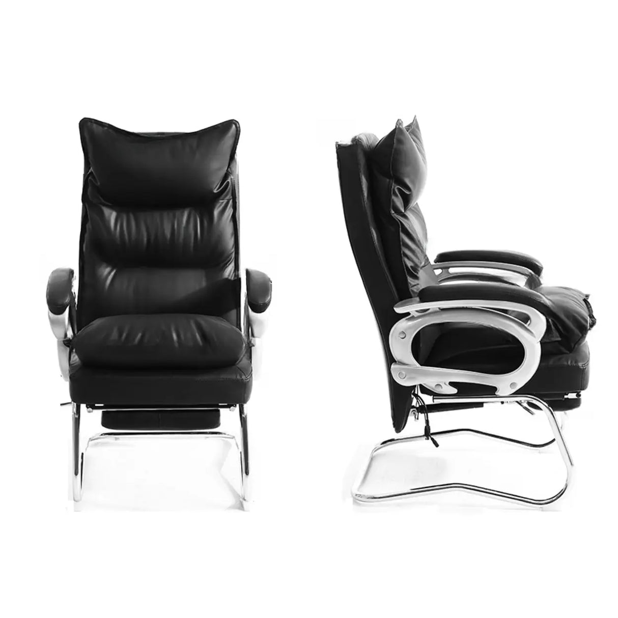 Luxurious Ergonomic Black Office Leather Chair with Armrest Image - 16