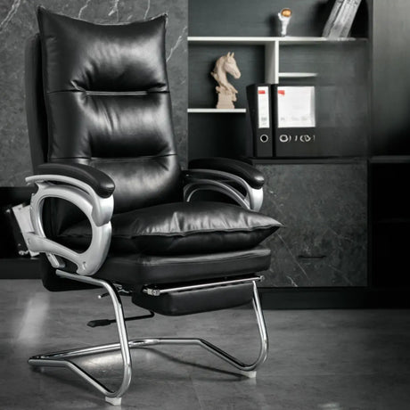 Luxurious Ergonomic Black Office Leather Chair with Armrest Image - 2