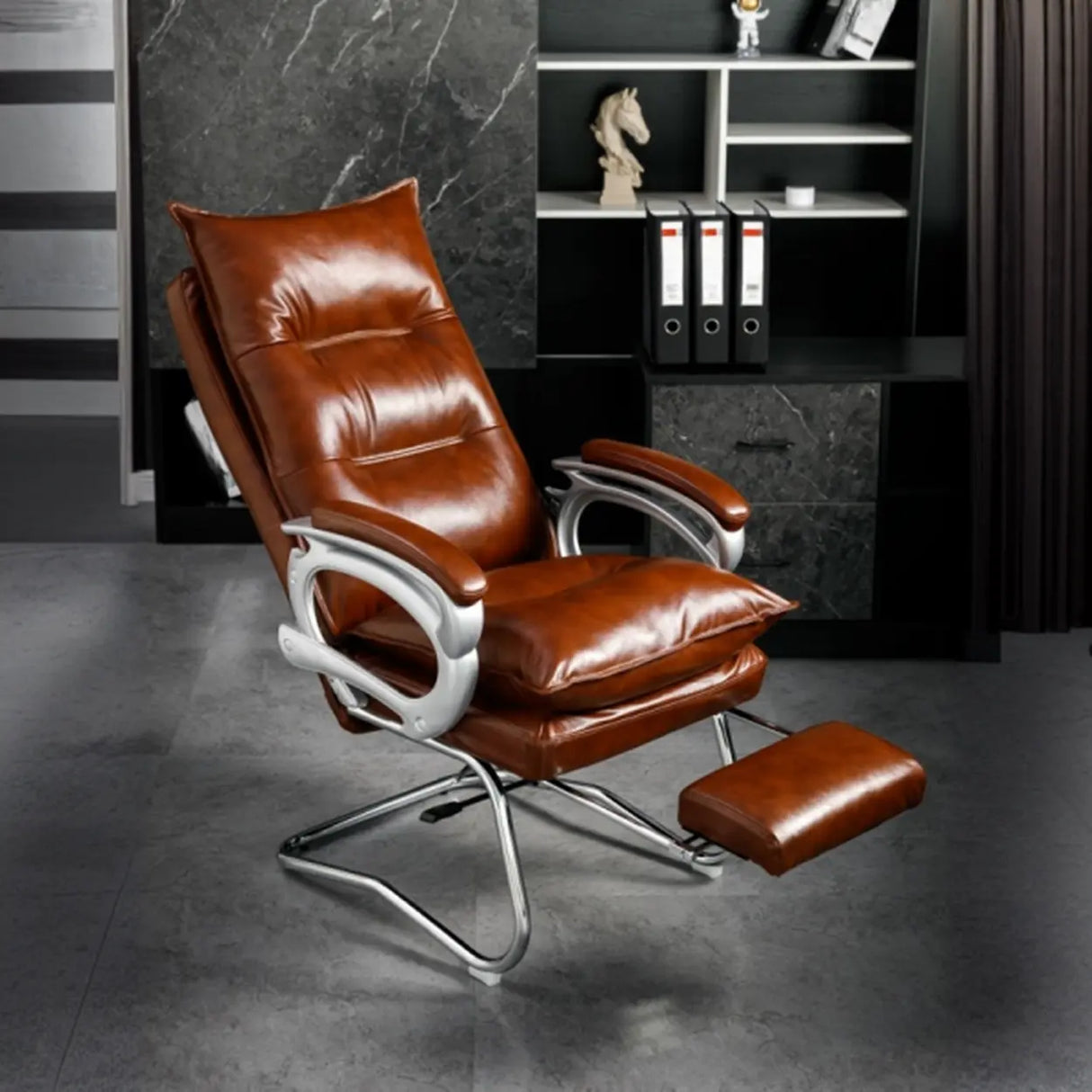 Luxurious Ergonomic Black Office Leather Chair with Armrest Image - 6