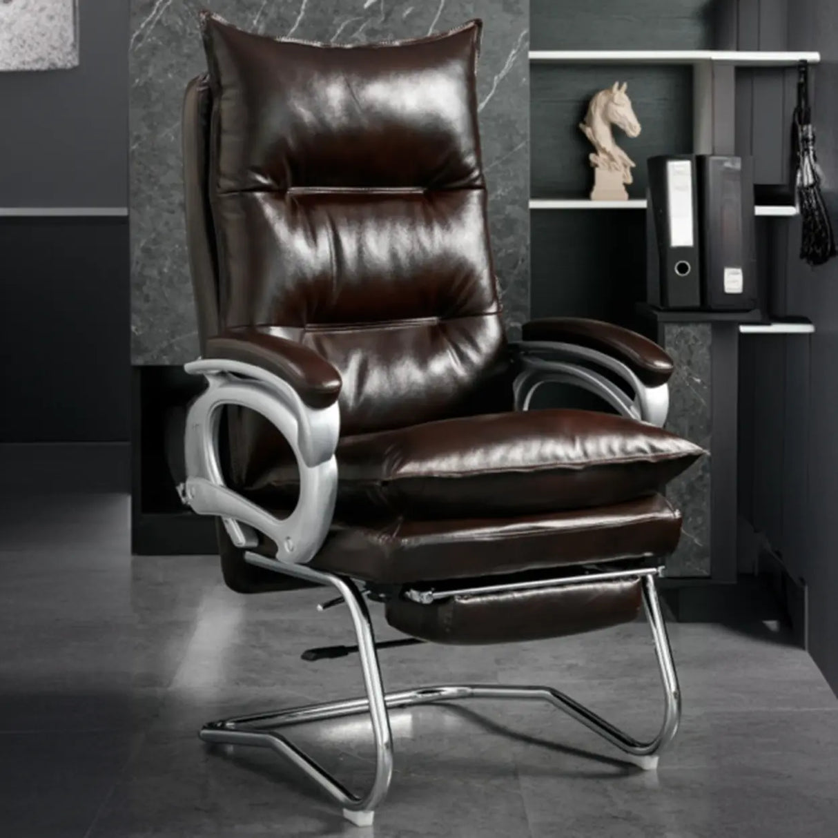 Luxurious Ergonomic Black Office Leather Chair with Armrest Image - 7