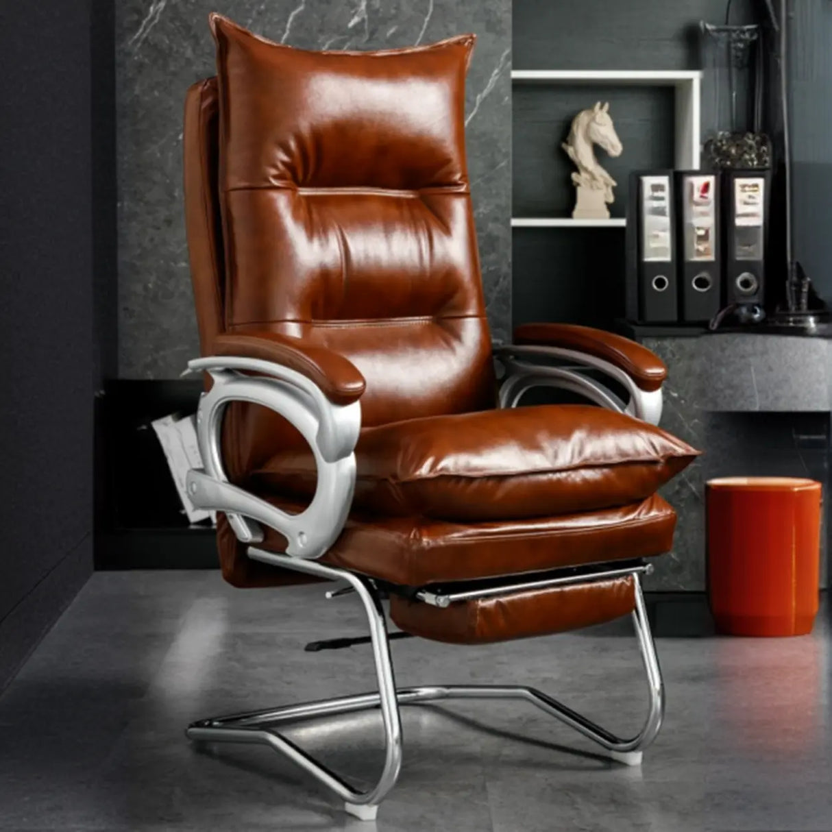 Luxurious Ergonomic Black Office Leather Chair with Armrest Image - 9