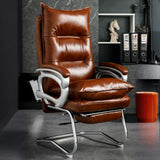 Luxurious Ergonomic Black Office Leather Chair with Armrest Image - 9