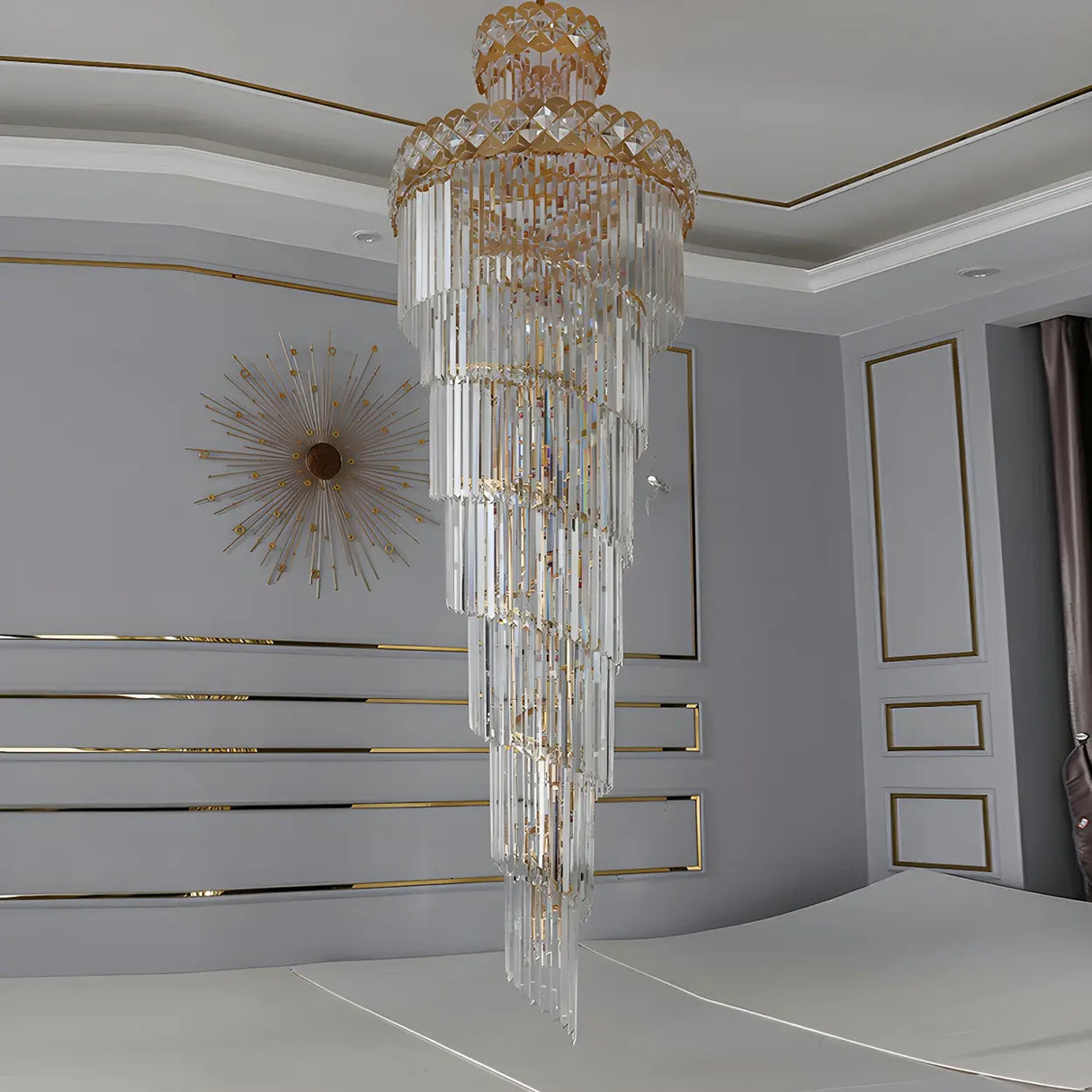 Luxurious Gold Spiral Crystal High Ceiling Chandelier Image - 12