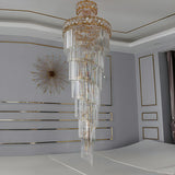 Luxurious Gold Spiral Crystal High Ceiling Chandelier Image - 12