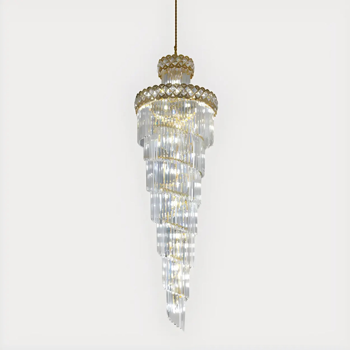 Luxurious Gold Spiral Crystal High Ceiling Chandelier Image - 6