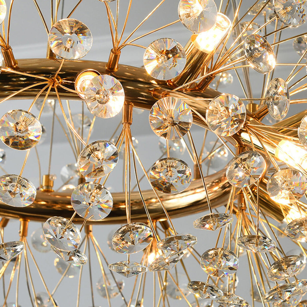 Luxurious Modern Gold Crystal Starburst Pendant Chandelier Image - 11