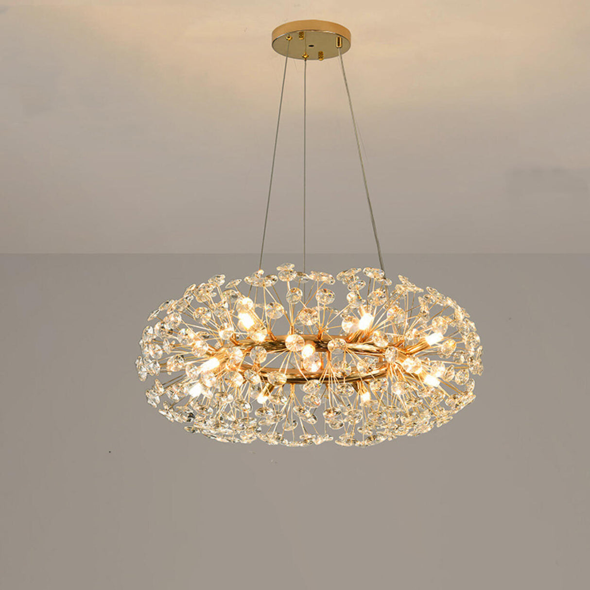 Luxurious Modern Gold Crystal Starburst Pendant Chandelier Image - 2