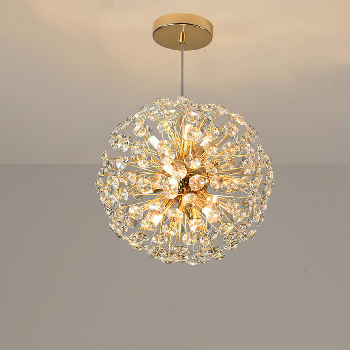 Luxurious Modern Gold Crystal Starburst Pendant Chandelier Image - 5