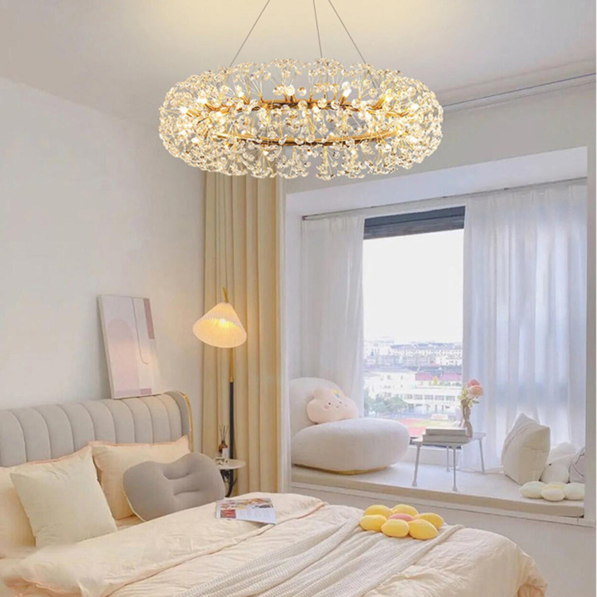 Luxurious Modern Gold Crystal Starburst Pendant Chandelier Image - 6
