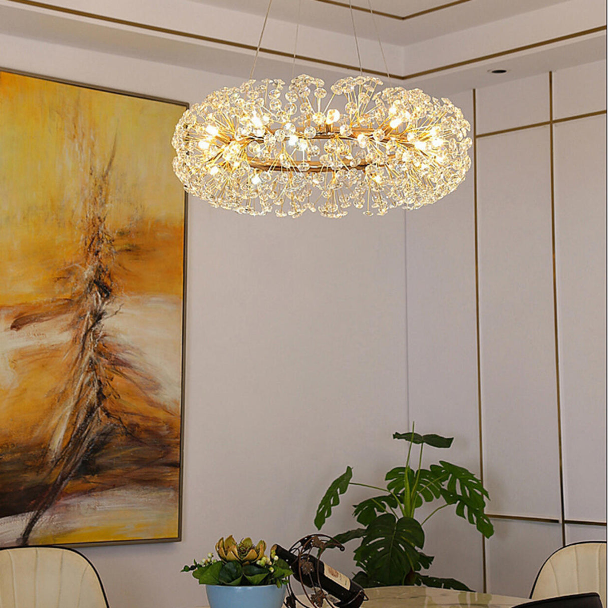 Luxurious Modern Gold Crystal Starburst Pendant Chandelier Image - 8
