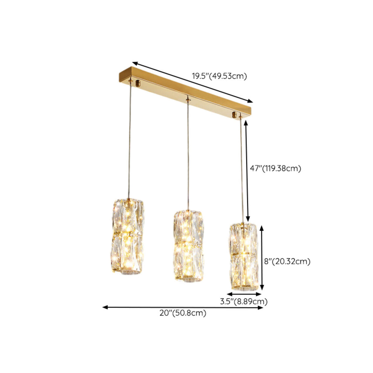 Luxury 3-Light Gold Cylinder Crystal Hanging Lights Image - 13