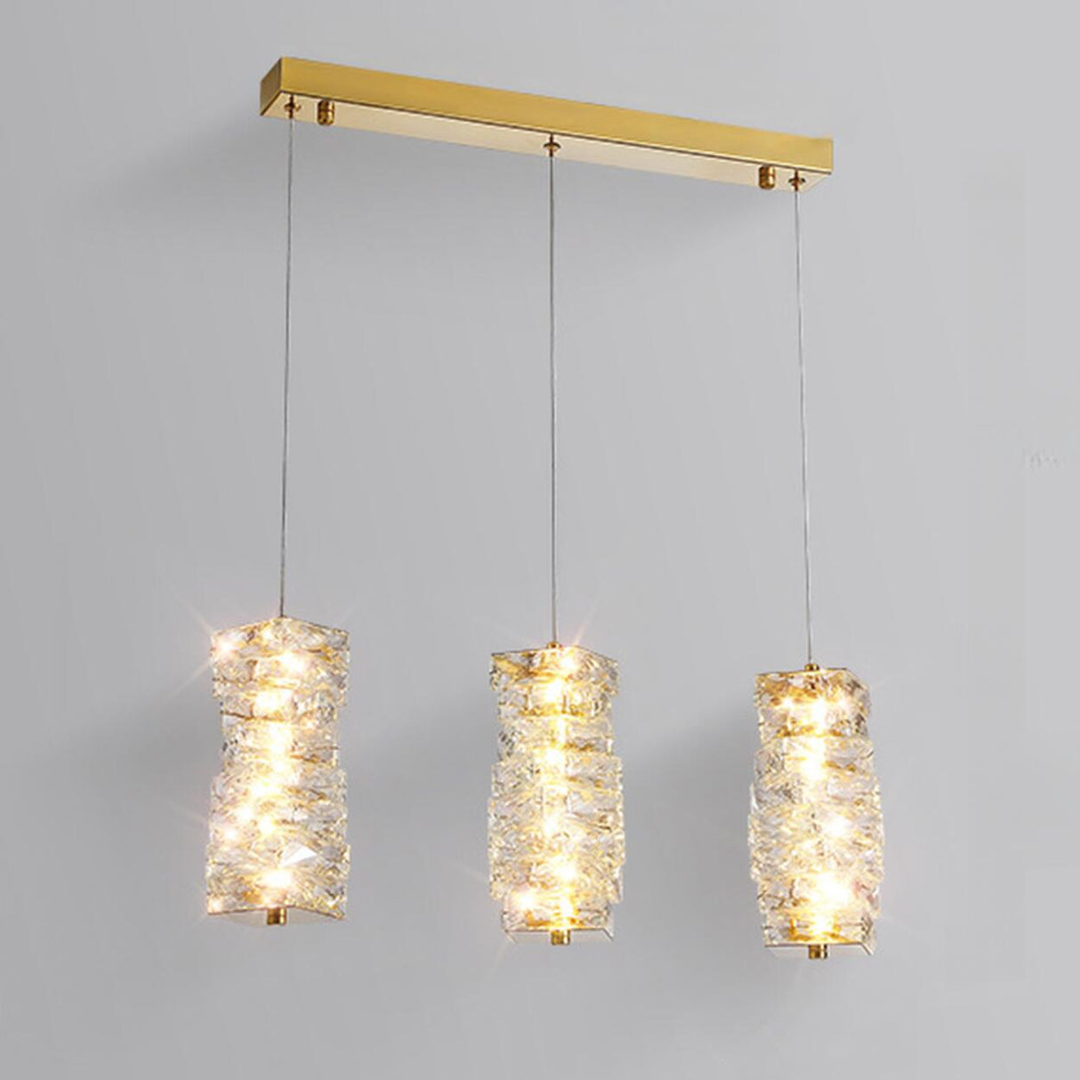 Luxury 3-Light Gold Cylinder Crystal Hanging Lights Image - 4