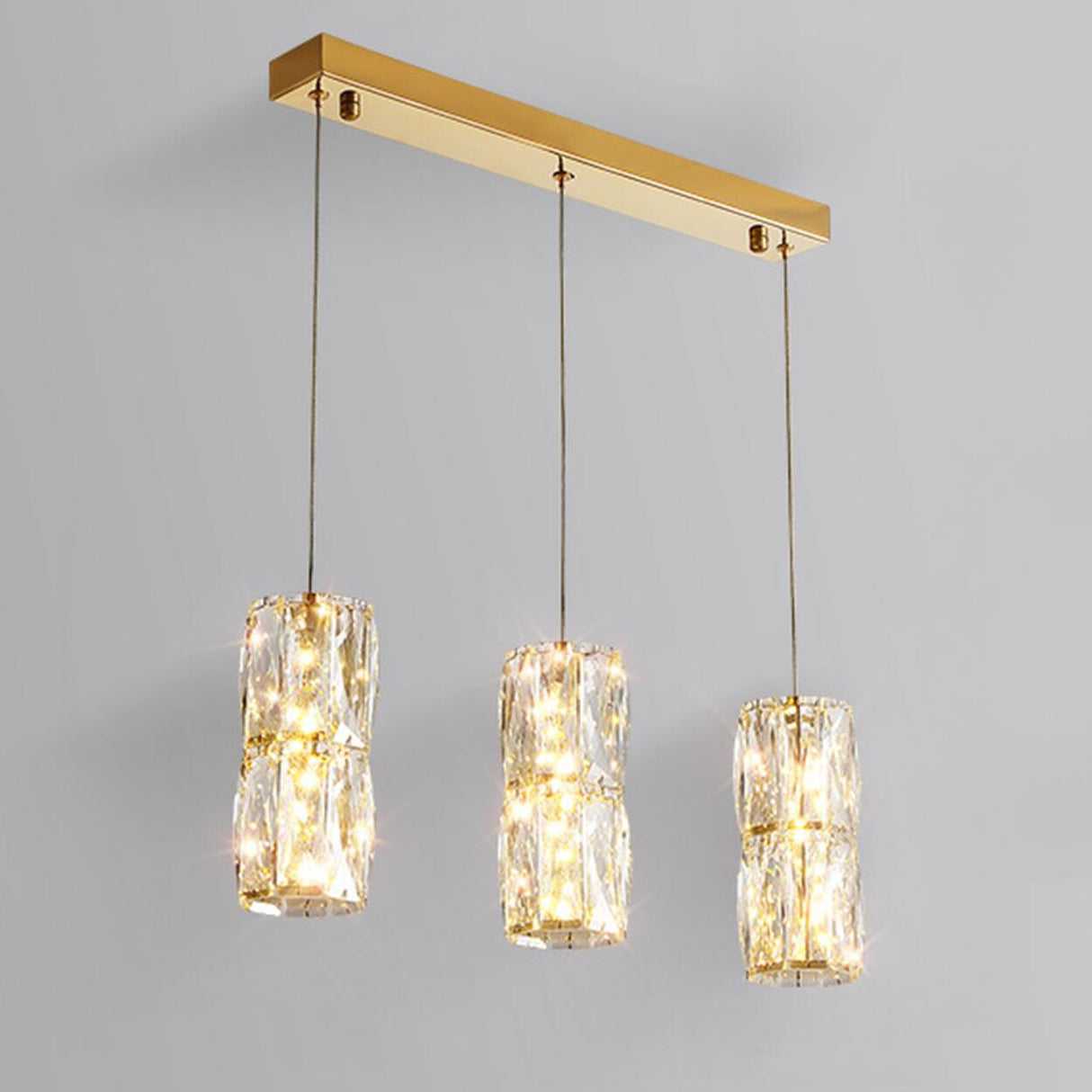 Luxury 3-Light Gold Cylinder Crystal Hanging Lights Image - 6