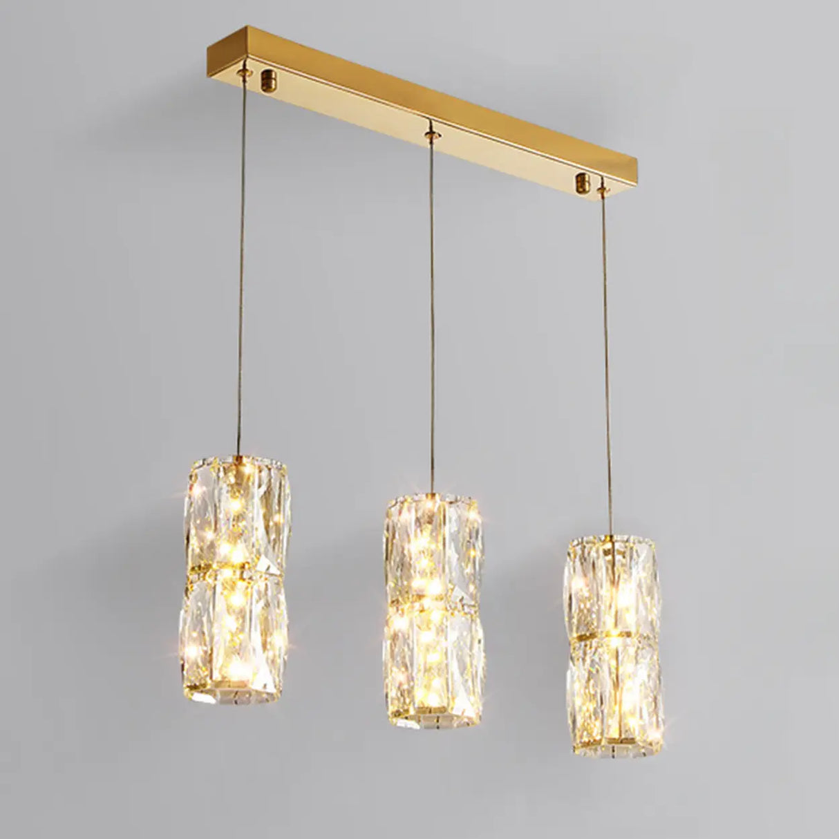 Luxury 3-Light Gold Cylinder Crystal Hanging Lights Image - 6