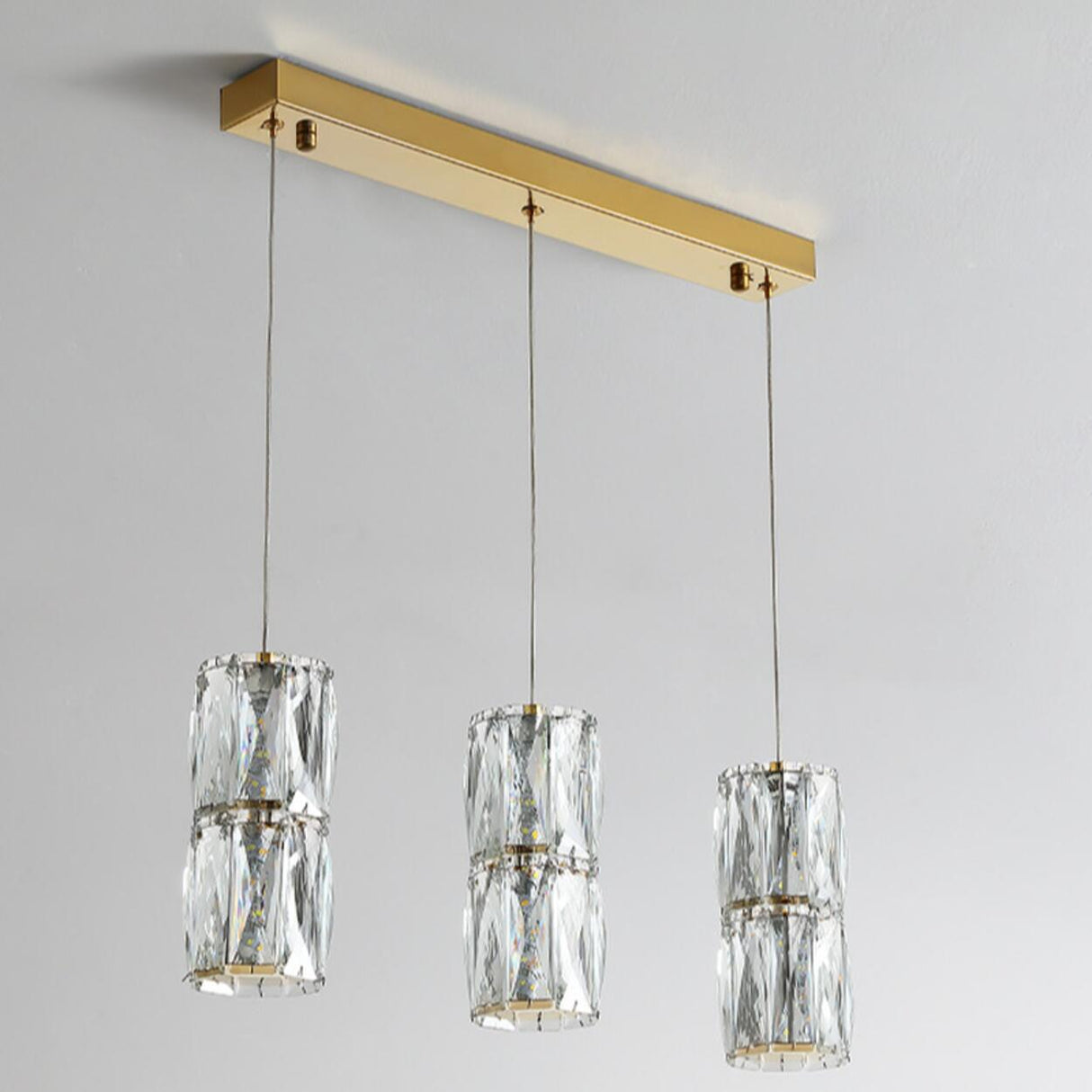 Luxury 3-Light Gold Cylinder Crystal Hanging Lights Image - 8