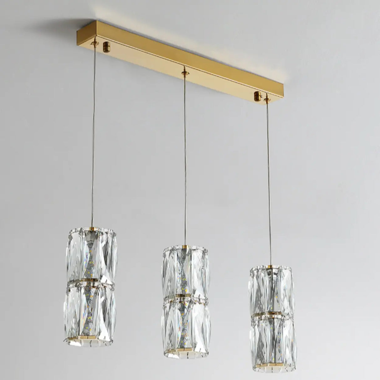 Luxury 3-Light Gold Cylinder Crystal Hanging Lights Image - 8