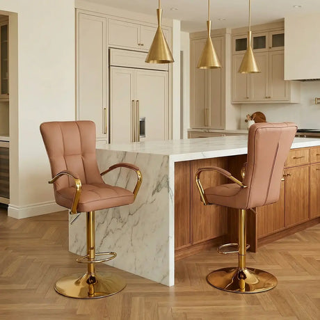Luxury Adjustable Swivel Faux Leather  Bar Stool With Arms Image - 1