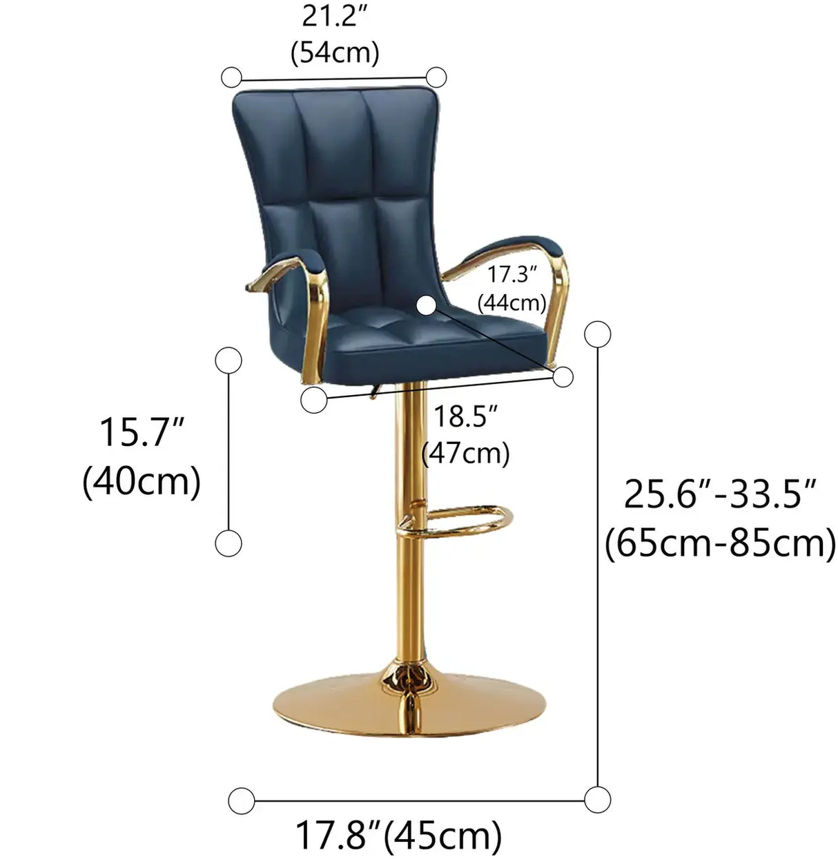 Luxury Adjustable Swivel Faux Leather  Bar Stool With Arms 